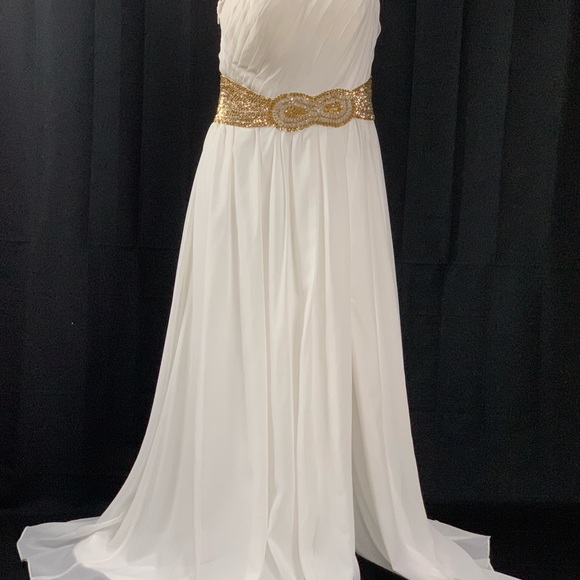 JJs House Dresses Jj S House Grecian Ivory And Gold Gown Poshmark